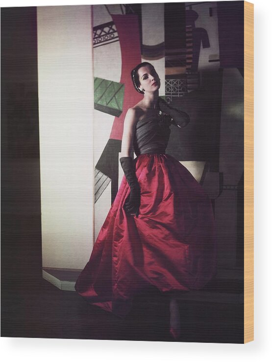 Studio Shot Wood Print featuring the photograph Model Wearing Satin Ball Gown by Horst P. Horst