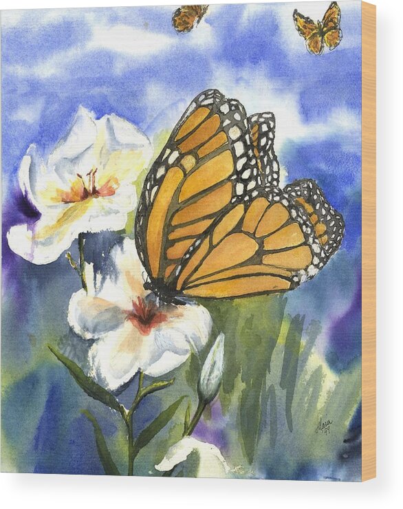 White Flowers And Butterflies Wood Print featuring the painting Transformation 2 by Maria Hunt