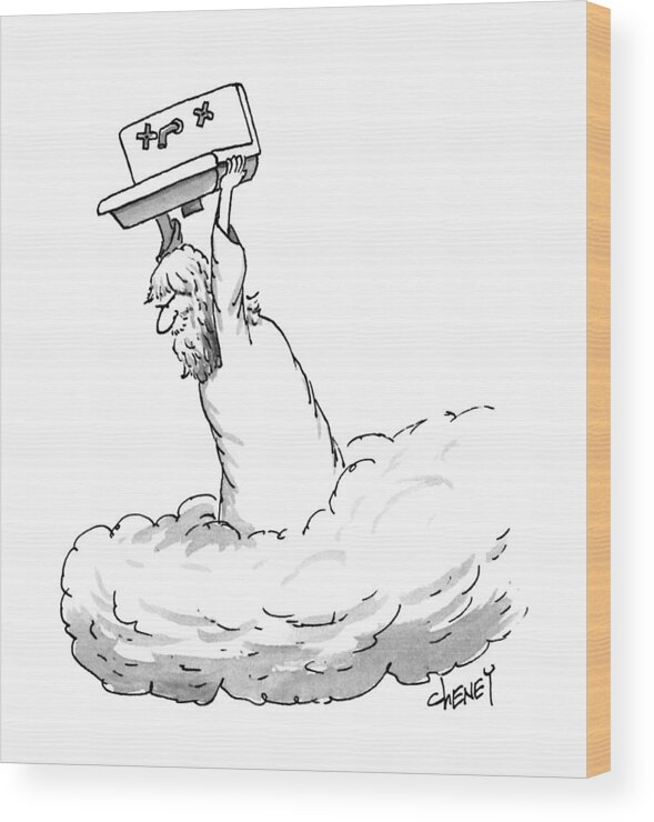 No Caption
Zeus Is Standing On A Cloud Getting Ready To Throw A Kitchen Sink To Earth Wood Print featuring the drawing New Yorker April 10th, 1995 by Tom Cheney