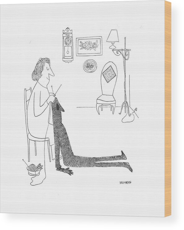 112391 Sst Saul Steinberg Wood Print featuring the drawing New Yorker January 9th, 1943 by Saul Steinberg