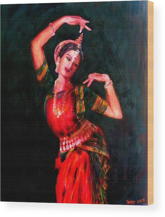 Odissi Wood Print featuring the painting Odissi Dancer by Uma Krishnamoorthy