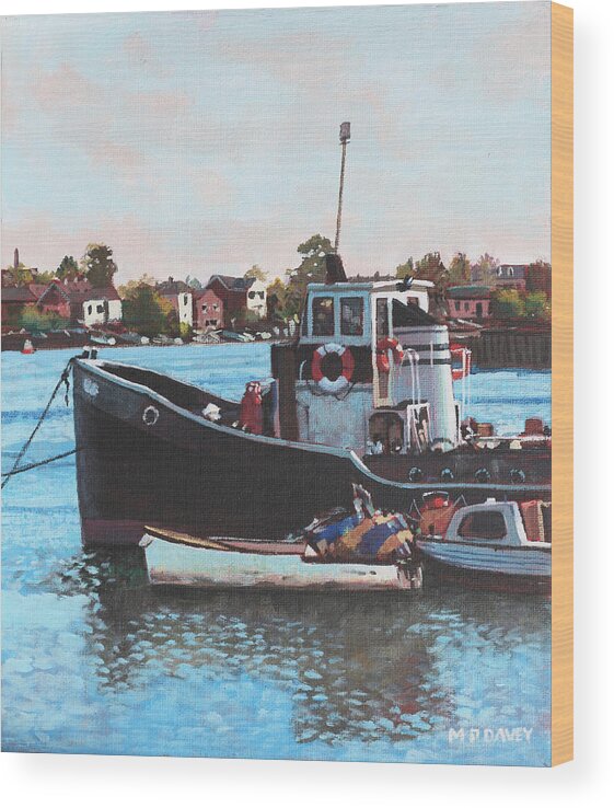Boats Wood Print featuring the painting Old boats moored at St Denys Southampton by Martin Davey