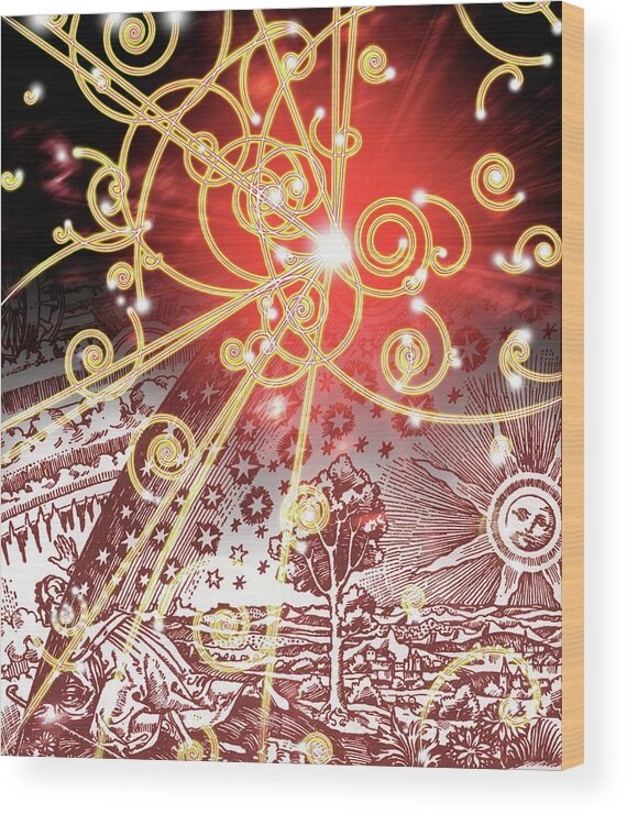 Cosmology Wood Print featuring the photograph Particle Tracks And Old Cosmology by Mehau Kulyk/science Photo Library