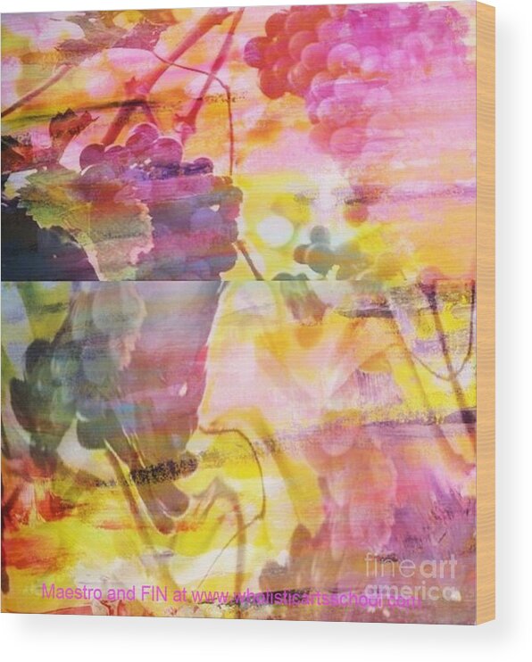 Wine Wood Print featuring the painting Pink Vineyard Plumps by PainterArtist FIN