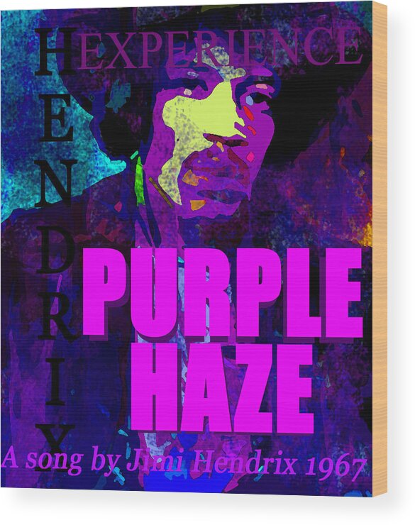 Jimi Hendrix Wood Print featuring the painting Purple Haze JH 1967 by David Lee Thompson