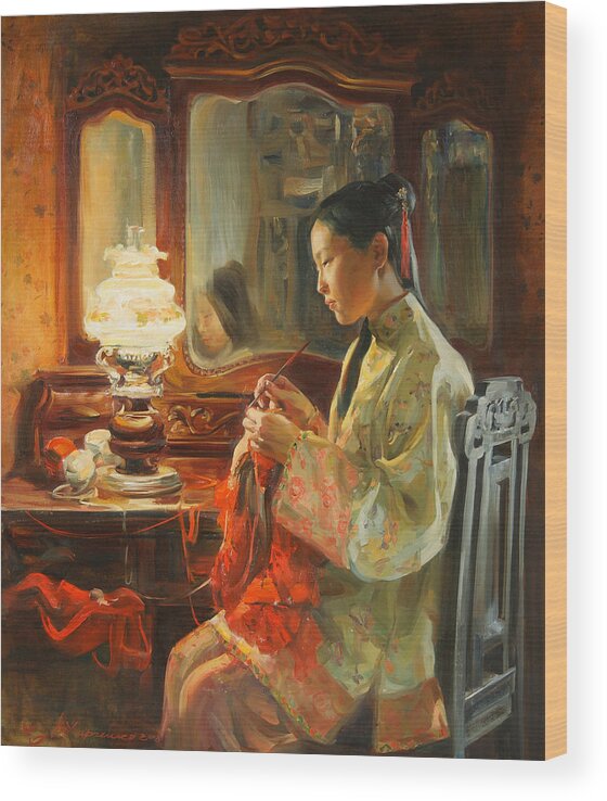 China Wood Print featuring the painting Quiet evening by Victoria Kharchenko
