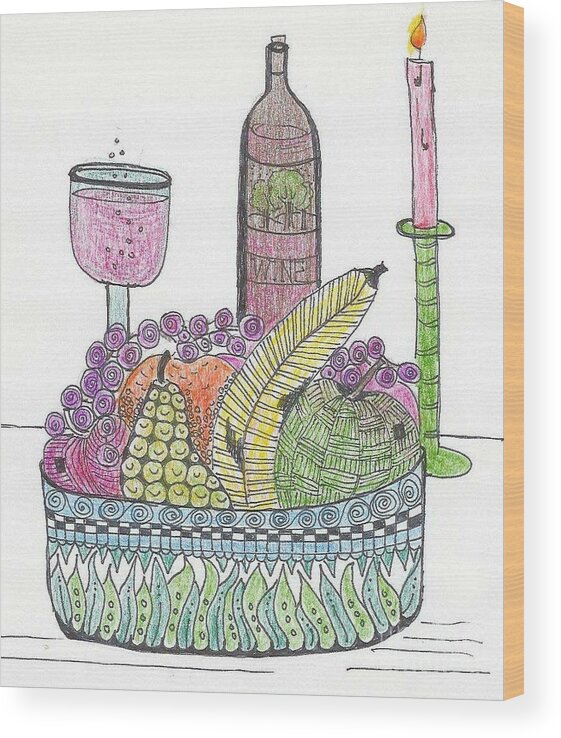 Fruit Bowl Wood Print featuring the mixed media Repast by Ruth Dailey