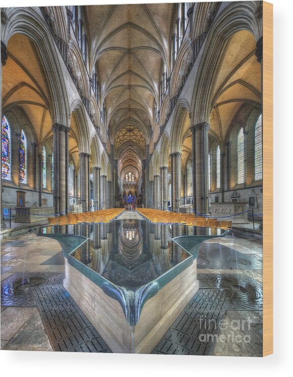 Hdr Wood Print featuring the photograph Salisbury Cathedral by Yhun Suarez