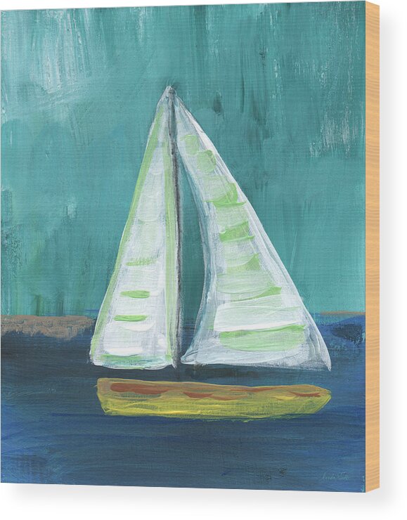 Boat Wood Print featuring the painting Set Free- Sailboat Painting by Linda Woods
