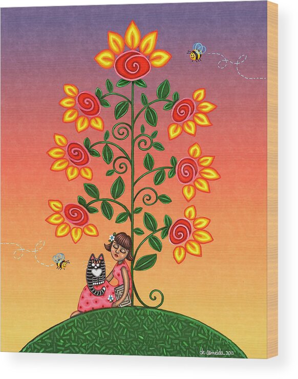 Folk Art Wood Print featuring the painting She Is Life Barnes and Noble by Victoria De Almeida