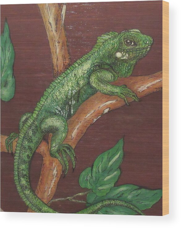 Print Wood Print featuring the painting Sir Iguana by Ashley Goforth
