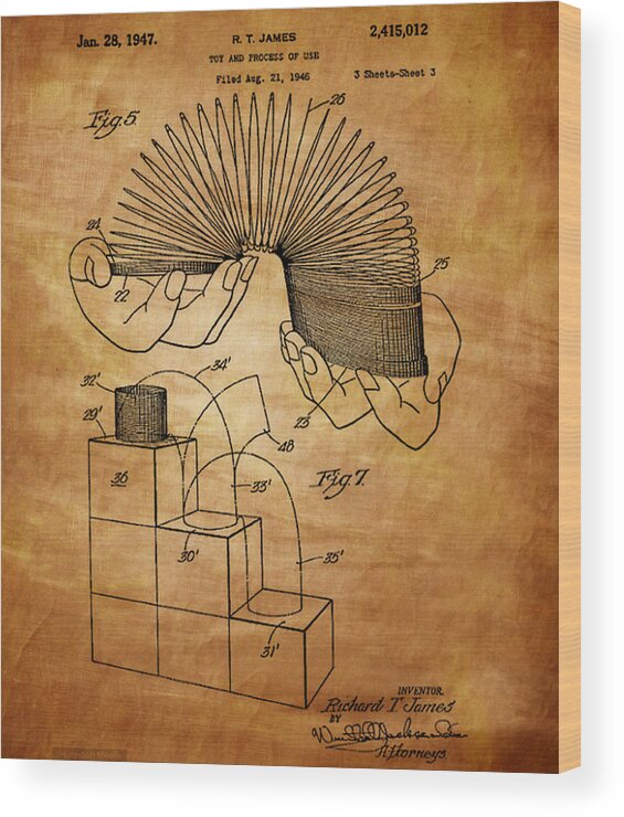 Slinky Wood Print featuring the photograph Slinky Patent 1947 by Chris Smith