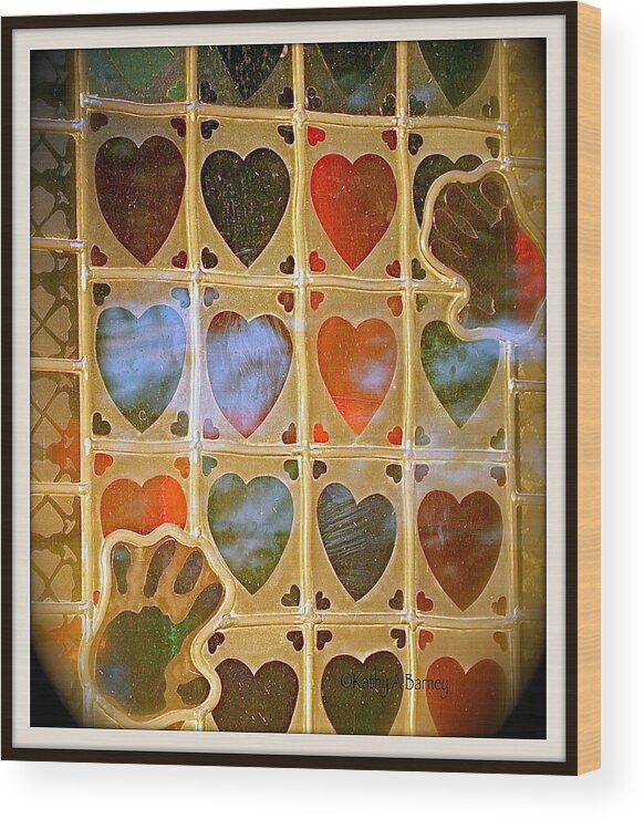 Stained Glass Wood Print featuring the photograph Stained Glass Hands and Hearts by Kathy Barney
