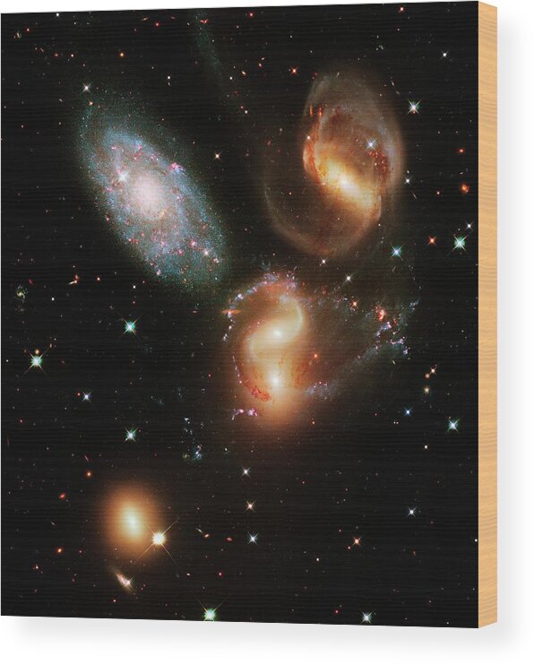 Stephan's Quintet Wood Print featuring the photograph Stephan's Quintet Galaxies by Nasa/esa/stsci/hubble Sm4 Ero Team/science Photo Library