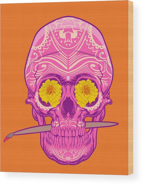 Mexico Wood Print featuring the digital art Sugar Skull 2 by Nelson Dedos Garcia