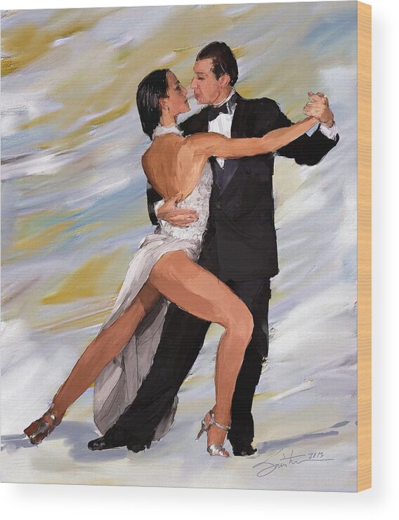 Dancer Wood Print featuring the painting Tango Dancers by Rob Smith's