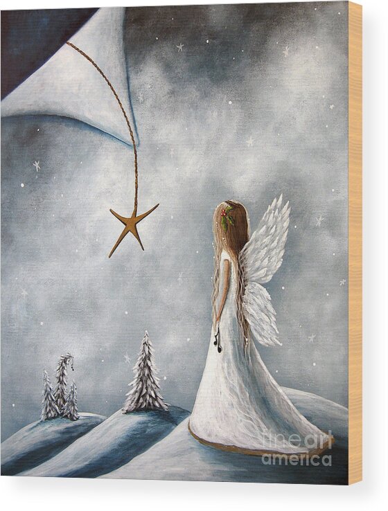 Angel Art Wood Print featuring the painting The Christmas Star Original Artwork by Moonlight Art Parlour