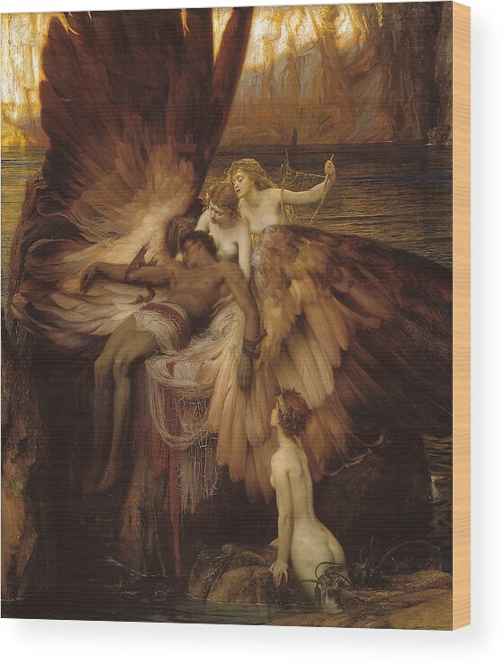 Herbert James Draper Wood Print featuring the painting The Lament for Icarus by Herbert James Draper
