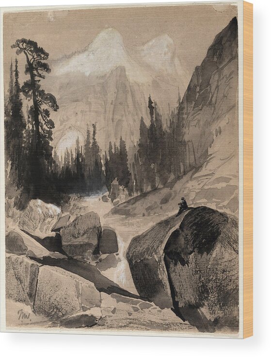 Thomas Moran Wood Print featuring the drawing The North Dome Yosemite California by Thomas Moran
