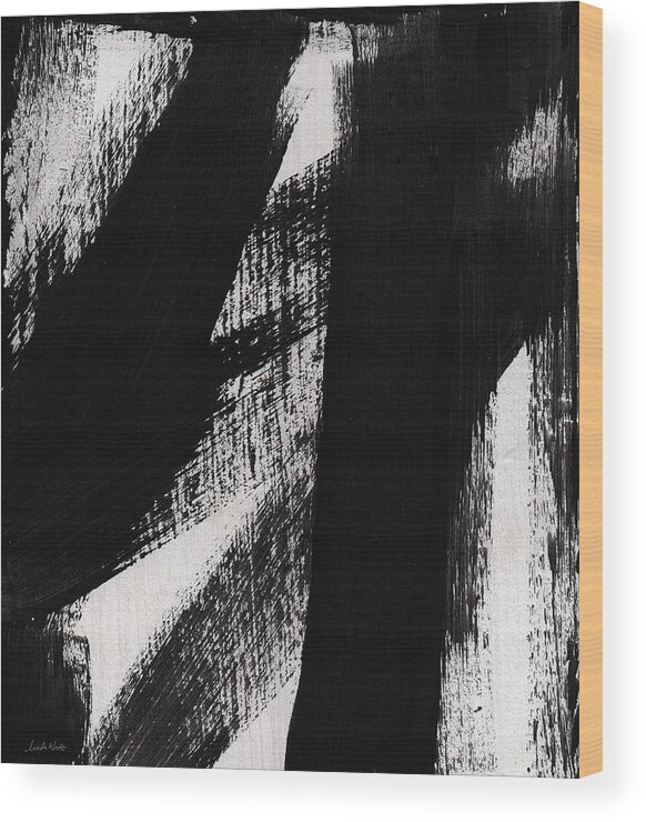 Abstract Wood Print featuring the painting Timber- vertical abstract black and white painting by Linda Woods