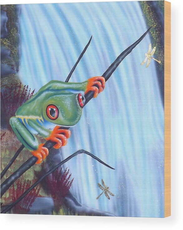 Tree Frog Wood Print featuring the painting Tree Frog by Darren Robinson