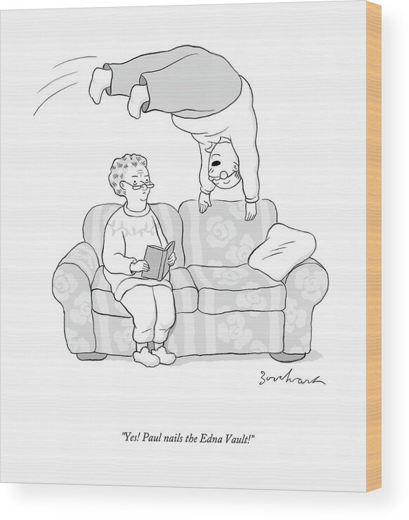 Couch Wood Print featuring the drawing Yes! Paul Nails The Edna Vault! by David Borchart