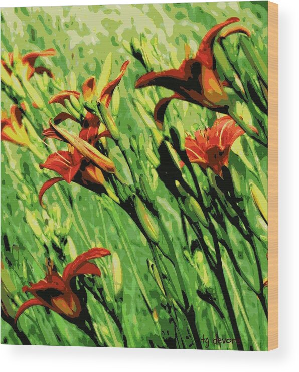 Tiger Wood Print featuring the digital art Wild Lilies by Tg Devore