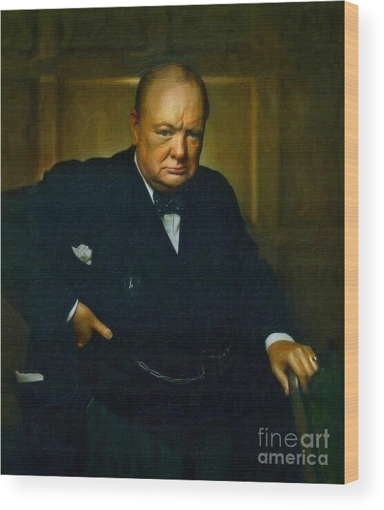 Landmark Wood Print featuring the painting Winston Churchill by Celestial Images