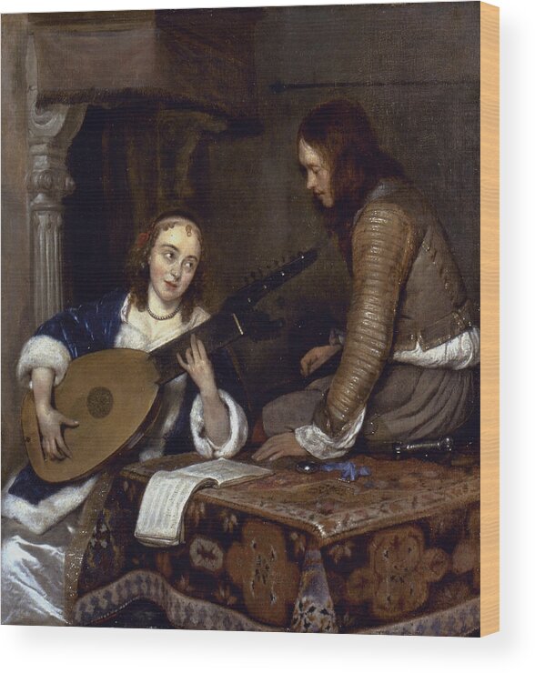 Borch Wood Print featuring the painting Woman Playing A Theorbo by Granger