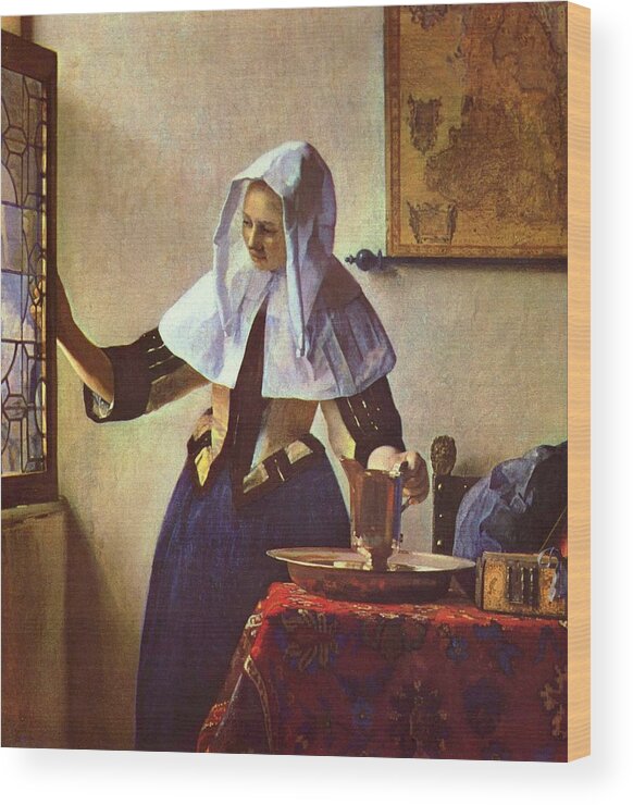 Art Wood Print featuring the photograph Woman with a Water Jug- Johannes Vermeer Painting Print by Georgia Clare