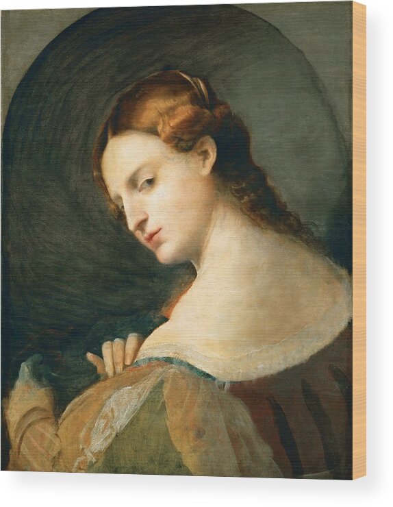 Palma Vecchio Wood Print featuring the painting Young Woman in Profile by Palma Vecchio