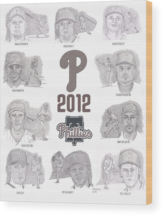 Philadelphia Phillies Wood Print featuring the drawing 2012 Phightin' Phils by Chris DelVecchio