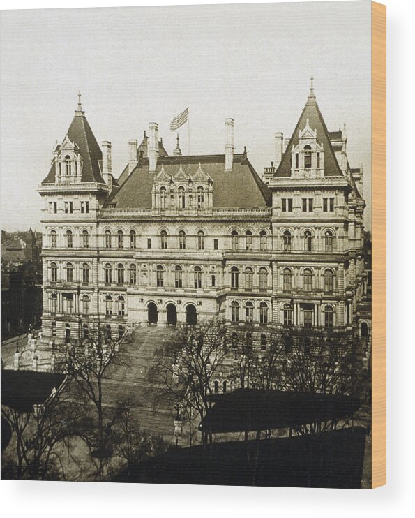 new York Wood Print featuring the photograph Albany New York - State Capitol Building - c 1900 by International Images