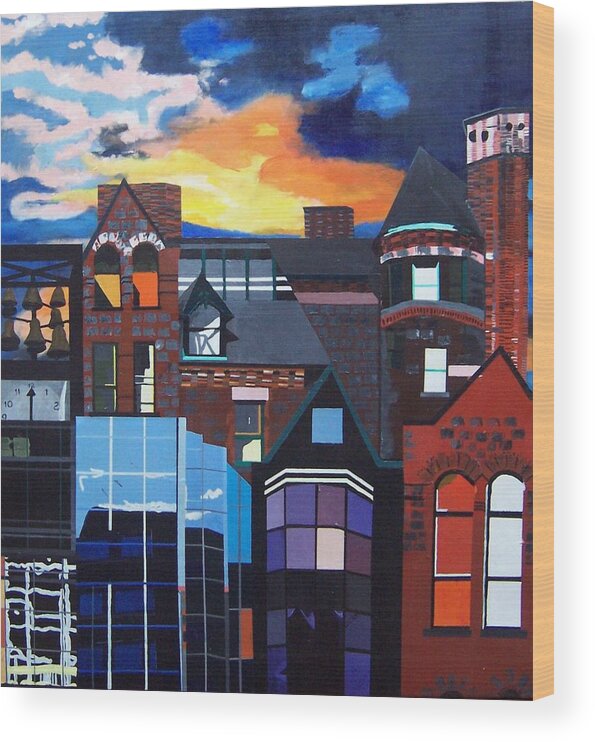 City Scape Wood Print featuring the painting Big City by Krista Ouellette