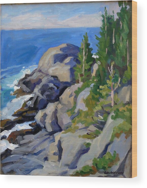Maine Wood Print featuring the painting Gull Rock Monhegan by Thor Wickstrom