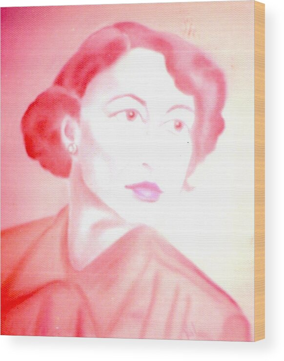 Portrait Wood Print featuring the pastel Harvey's Wife by Val Oconnor
