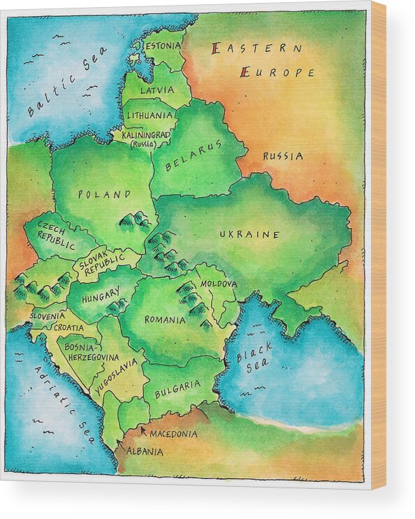 Square Wood Print featuring the digital art Map Of Eastern Europe by Jennifer Thermes