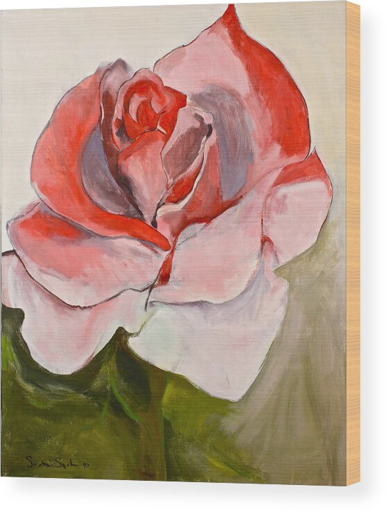 Acrylic Painting Wood Print featuring the painting Red Rose-2-Posthumously presented paintings of Sachi Spohn by Cliff Spohn