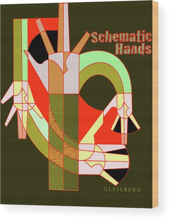 Schematic Hands Wood Print featuring the digital art Schematic Hands by Craig A Christiansen