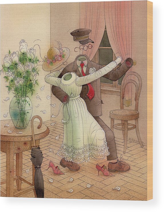 Dance Love Music Roses Flowers Wood Print featuring the painting The Dance by Kestutis Kasparavicius