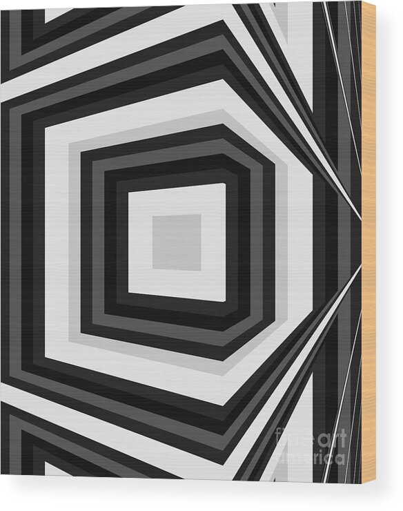  Wood Print featuring the digital art Around the corner, geometrical abstract monochrome op art by Heidi De Leeuw