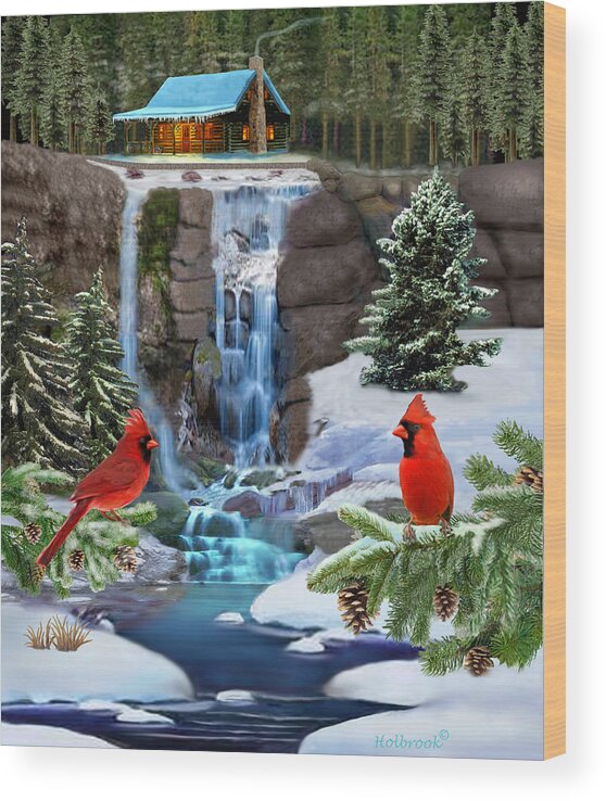 Red Cardinals Wood Print featuring the digital art The Cardinal Rules by Glenn Holbrook