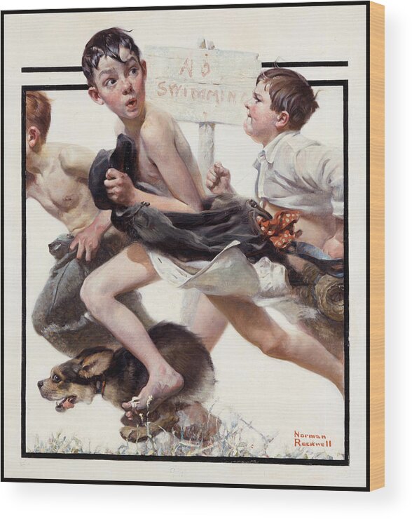 No Swimming Wood Print featuring the painting No Swimming #2 by Norman Rockwell