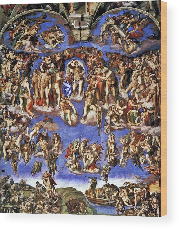 Michelangelo Wood Print featuring the painting The Last Judgement by Troy Caperton