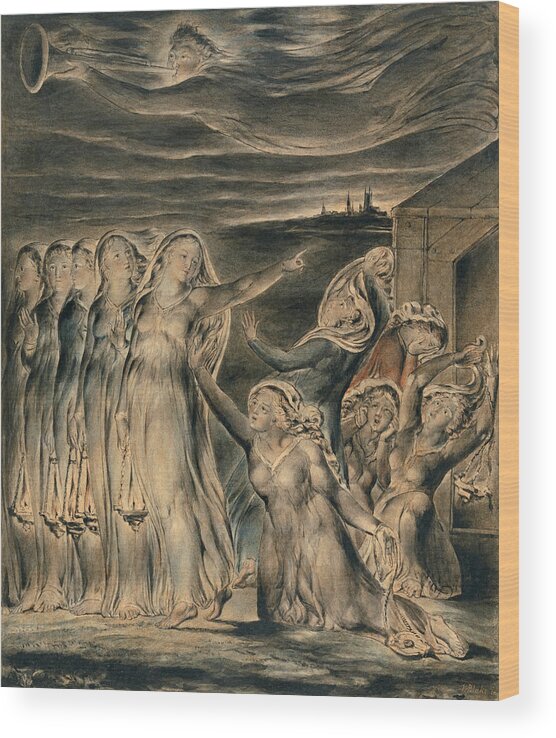 William Blake Wood Print featuring the drawing The Parable of the Wise and Foolish Virgins by William Blake