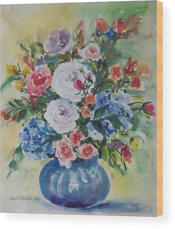 Flowers Wood Print featuring the painting White Roses #1 by Ingrid Dohm