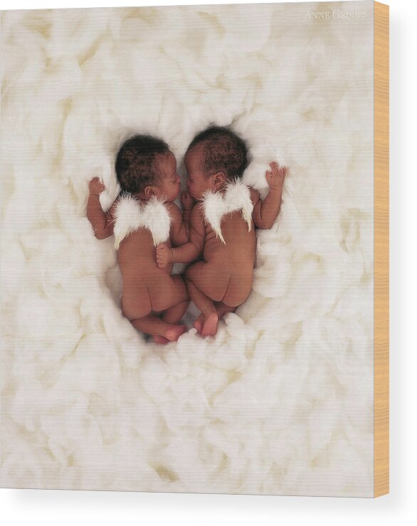 Baby Wood Print featuring the photograph Alexis and Armani as Angels by Anne Geddes