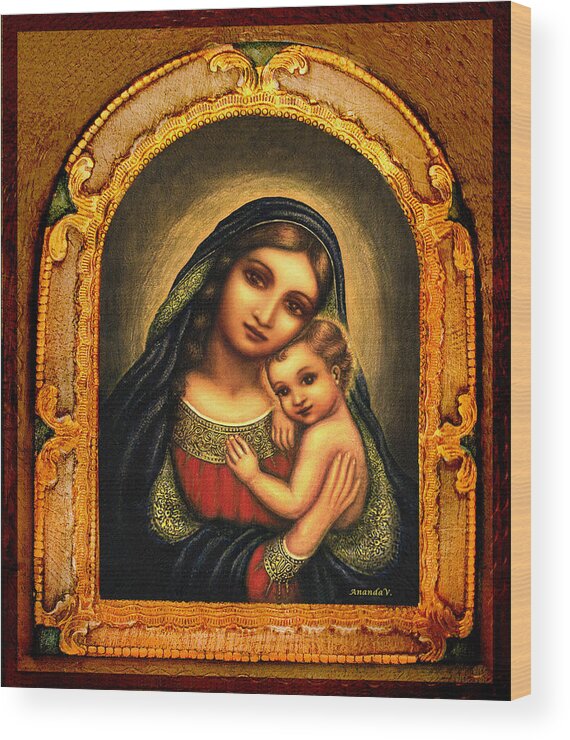 Madonna And Child Wood Print featuring the Oval Madonna #2 by Ananda Vdovic