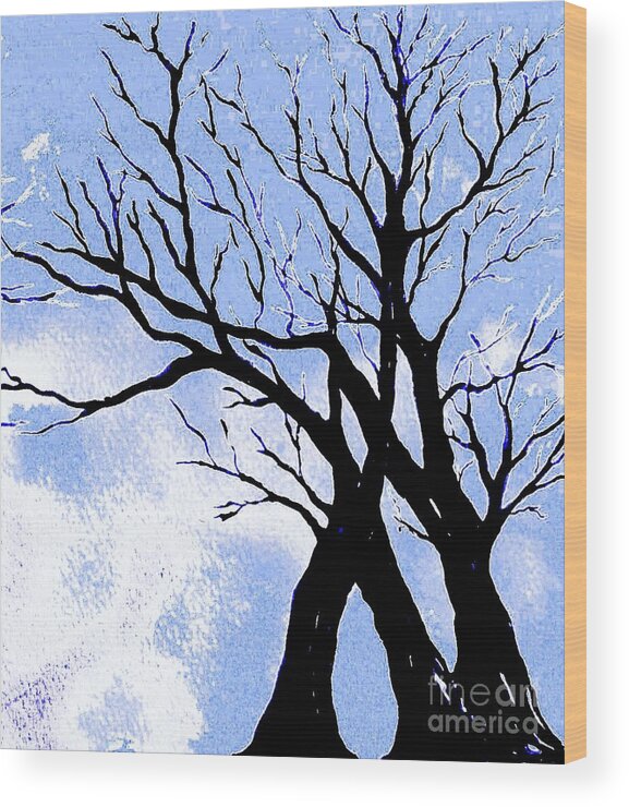 Trees Silhouette Wood Print featuring the painting A Crisp Winter Morning by Hazel Holland