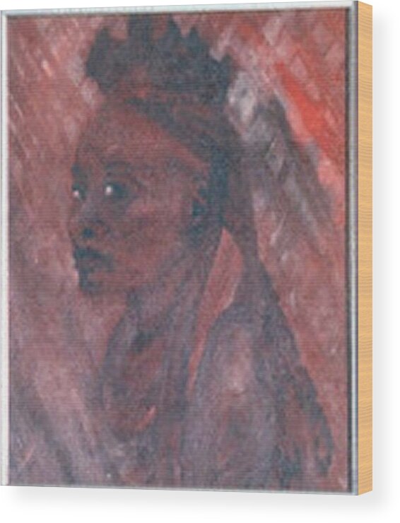 African Wood Print featuring the painting African Woman Portrait - Oil Painting by Julia Woodman